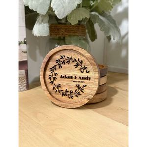 Custom Engraved Round <b>Pine</b> Wood Coasters Personalized Wedding Favors <b>Table</b> Decor Drink Mat Bridal Shower Gift Party Coasters - Product Image 2