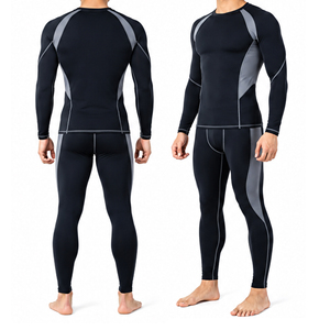 Ensemble de survêtement de compression respirant et à séchage rapide pour hommes, avec t-shirt à manches longues et leggings, idéal pour l'entraînement sportif (personnalisable) - Product Image 6