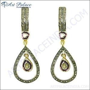 Boucles d'oreilles en diamant plaqué or 22 carats pour femmes Art Palace, coupe poire, bijoux de mariage classiques - Product Image 3