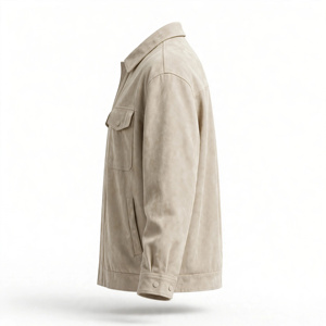 <b>Men's</b> Beige <b>Suede</b> Shirt <b>Jacket</b> Turn-down Collar Workwear Style Regular Fit Autumn Solid Color Button Closure - Product Image 5