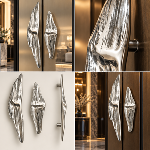 Tirador de Puerta Orgánico con Acabado Plateado Texturizado, Tirador Largo para Gabinete, Herraje Decorativo para Muebles de Interiores de Lujo - Product Image 6