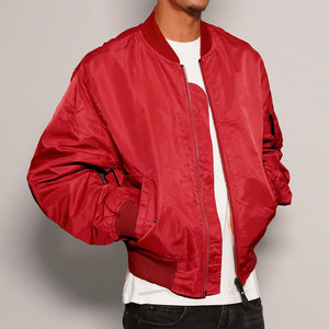 Chaqueta Bomber Roja para Hombre, Color Sólido, Cierre de Cremallera, Estilo Casual, Exterior de Poliéster, Corte Regular, para Otoño - Product Image 2