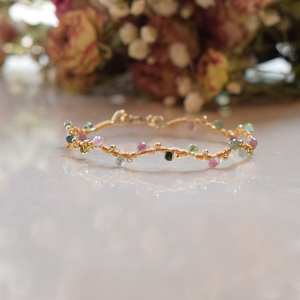 Bracelet en tourmaline, bracelet délicat en pierres précieuses naturelles pour femme, cadeau de pierre de naissance, argent sterling 925 plaqué or 14 carats - Product Image 2