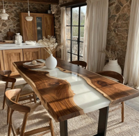 Table de salle à manger en bois de noyer massif de luxe, avec plateau en résine époxy, idéale pour café, cuisine, restaurant, directement de l'usine