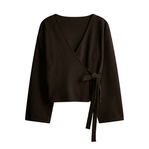 Blusa de Lino Tejido para Mujer, Cuello en V, Manga Larga, con Botones, Lisa, Corta, Sencilla, Holgada, Informal, para Primavera y Verano - Product Image 6