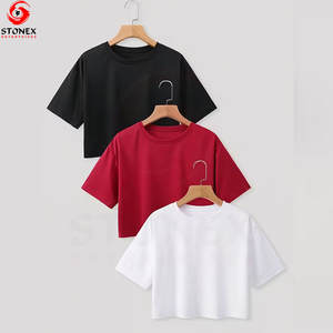 T-shirt court pour femme 100% coton respirant et écologique, couleur unie, manches courtes, vêtements d'été personnalisés, design sur mesure - Product Image 3