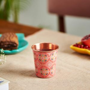 Hand Painted Copper <b>Glass</b> Pink Floral Printed Copper Water <b>Tumbler</b> Traditional Drinkware - Product Image 2