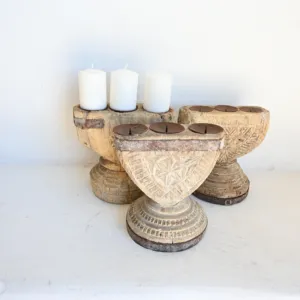 Vintage Wooden Hand Carved Multi Candle Holder Stand Rustic Farmhouse <b>Table</b> Decor Centerpiece for Living Room Bedroom Dining - Product Image 2