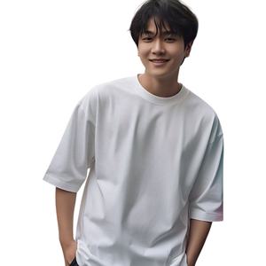 T-shirt blanc surdimensionné hommes Camisetas Con Buena Tela 400G T-shirt poids lourd col montant 100% coton T-shirt pour hommes coupe ample - Product Image 1