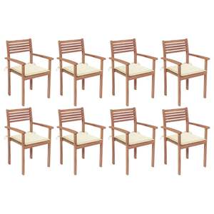 Juego de 8 Sillas Apilables de Madera de Teca Natural para Patio, Estándar - Product Image 1