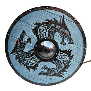 Escudo vikingo redondo de madera hecho a mano con diseño de dragón, escudo de batalla nórdico con base de hierro negro para cosplay y decoración de pared. - Product Image 1