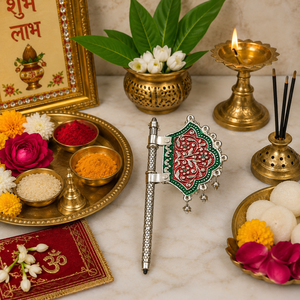 Éventail décoratif en argent allemand antique Pankhi pour Thakur Ji, éventail à main émaillé, accessoires Laddu Gopal, cadeau de retour pour Bhagwat Katha - Product Image 3