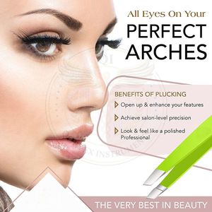 แหนบสแตนเลสสีเขียวปลายเฉียง ขนาด 4 นิ้ว สำหรับถอนขนหน้าผากและขนคิ้ว - Product Image 5