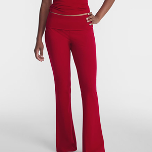 Women's High <b>Waist</b> Flare Pants Solid Color <b>Elastic</b> Waistband Full Length <b>Trousers</b> - Product Image 2
