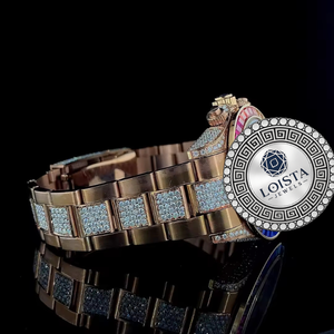 Reloj de Pulsera de Lujo de Cuarzo Analógico de Acero Inoxidable con Esfera Oscura y Correa con Incrustaciones de Piedras, Cierre Plegable para LOISTA JEWELS - Product Image 5