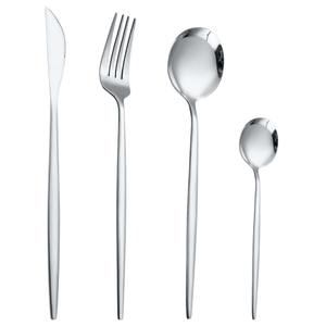 Juego de cubiertos con mango delgado y cabeza redonda, acabado plateado, perfecto para uso en restaurantes y oficinas, juego de cubiertos de la India. - Product Image 1