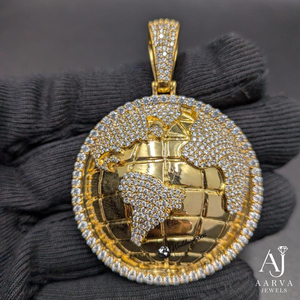 Collier Hip Hop en Or Jaune avec Pendentif Globe, Moissanite et Breloque Couronne en Perle d'Eau Douce pour Fête - Product Image 6