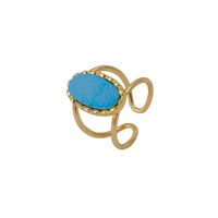 Pfirsich-Druzy Handgefertigter Ovaler Ring aus Anlaufgeschütztem Edelstahl mit Vergoldeter Messingfassung und Verstellbarem Edelstein im Trenddesign