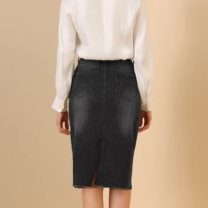 Minifalda vaquera Y2K de cintura alta para mujer, diseño A-Line, desgastada, con cremallera, botones, bolsillos y abertura, lavado ecológico - Product Image 4