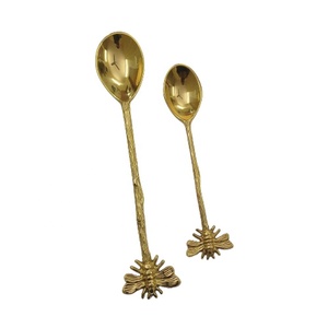 Brass D thiết kế bữa ăn tối muỗng và trà muỗng handmade Vàng câu cá muỗng thép không gỉ mộc mạc thiết lập dao kéo thắt nút thiết lập dao kéo - Product Image 5