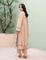 Robe longue beige en coton avec bordure bleue pour femme, style décontracté Inde-Pakistan, coupe ample, toutes saisons