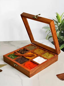 Custom Multipurpose <b>Pine</b> Wood Polished Antique Spice <b>Box</b> with 9 Compartments for Masala Storage - Product Image 6