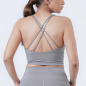 Sujetador deportivo sin costuras de color liso para mujer, cuello redondo, espalda cruzada, soporte medio, ropa deportiva para yoga, transpirable, de elastano y poliéster - Product Image 5