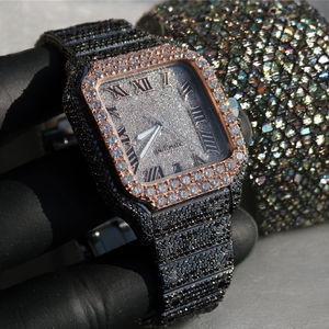 Iced Out Black Diamond <b>Watch</b> with Rose Gold Bezel Square Automatic <b>Mechanical</b> <b>Watch</b> Full Bling Hip Hop Jewelry for Men - Product Image 3