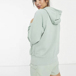 Sudadera con Capucha Unisex Verde Claro, Corte Holgado, Manga Larga, con Bolsillo, Informal, Tejida, para Otoño - Product Image 2