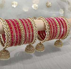 Wholesale Indian Style Trendy Geometric Pearl Churiyan <b>Bangle</b> Set Wedding Handmade <b>Copper</b> Alloy Bridal Fashion <b>Bangles</b> Set's - Product Image 6