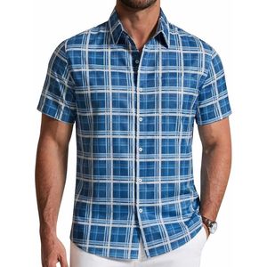 <b>Men's</b> <b>Short</b> <b>Sleeve</b> Custom <b>Check</b> <b>Shirt</b> Cotton Polyester Button Down Summer Casual Business Wear Chest Pocket - Product Image 6