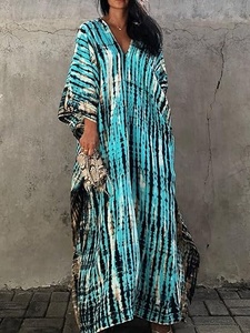 Vestido Maxi Boho Tie Dye con Cuello en V, Manga Tres Cuartos, Corte Holgado, Vestido Casual de Verano, Tejido Transpirable - Product Image 3