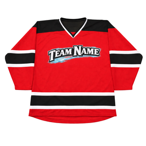 Jersey de Hockey sobre Hielo Sublimado Personalizado en Rojo y Negro, Uniforme de Hockey Profesional con Nombre del Equipo, Transpirable, para Hombre, Atlético, de Élite - Product Image 1