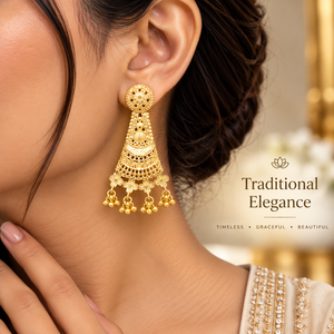 Graceful Floral Statement Necklace <b>Set</b> | 24K Gold Polish Copper Brass <b>Jewelry</b> | Traditional <b>Bridal</b> Wedding Pendant Earrings <b>Set</b> - Product Image 3
