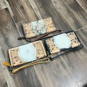 2025 personnalisé usiné à la main en cuir véritable pochette Vintage luxe couleur unie cheveux sur peau de vache boucle porte-cartes portefeuille 2025 - Product Image 5