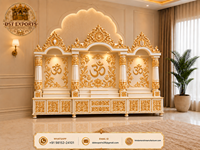 Temple domestique en teck blanc et or de style moderne avec armoires de rangement