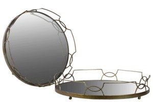 Round <b>Mirrored</b> Storage <b>Tray</b> With Gold Metal Frame Modern Design For Table Use 2-Pack - Product Image 6
