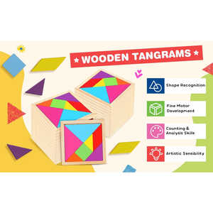 Wudly, rompecabezas Tangram de madera Multicolor de 8 piezas, juguete educativo de desarrollo mental seguro para niños certificado para niños de más de 3 años - Product Image 1
