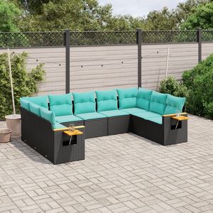 Juego de sofás de patio de ratán sintético negro de 9 piezas con cojines, muebles elegantes para exteriores - Product Image 1