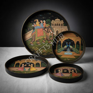 Haute qualité fait à la main MDF en bois émail rond plateau de service ensemble multicolore Premium décoratif thé café élégant grand plateau - Product Image 5