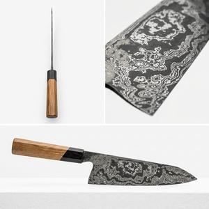 Couteau de chef Santoku Bunka japonais en acier Damas forgé à la main sur mesure avec manche en bois octogonal, qualité industrielle DIY OEM - Product Image 2