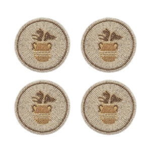 Luxury Exclusive Handmade Beaded Eyes Design 4 Set Embroidery Coaster For Fancy Dining <b>Table</b> Decor fashionable design coaster - Product Image 3