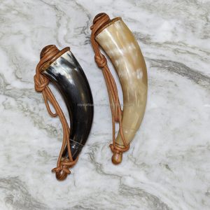 Cuerno de Búfalo de animales naturales pulido hecho a mano cuerno de polvo con correa de cuero imitación antigua Vintage para artesanos reales vikingos - Product Image 2