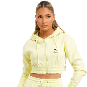 Haut de sport actif respirant et très élastique, coupe moderne, couleur unie classique, style streetwear, pour femme, été, avec capuche - Product Image 1