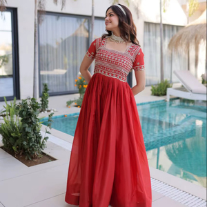 indian party wear dresses for womens Black Long Sleeves Harmony Hues Dress Rani Pink Jacquard Silk Heavy