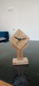 Mini Natural Wooden Quartz AA Battery Desk <b>Clock</b> Silent Sweep Needle Display Eco-Friendly Triangle FASHION CRAFT TFC 412 Modern - Product Image 4