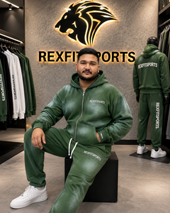 REXFITSPORTS 2026 Sweat à capuche zippé personnalisé vert délavé vintage unisexe en coton et polyester molletonné streetwear entièrement zippé - Product Image 2