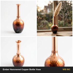 Jarrón de Cobre Hecho a Mano de 12 cm, con Acabado Llama Ombre, Facetado y Martillado, Decoración para el Hogar, Bodas - Product Image 6