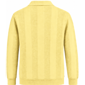 เสื้อโปโลถักแขนยาวสีเหลืองเลมอนสำหรับผู้ชาย ดีไซน์ลายทางแนวตั้ง ขอบแขนเสื้อแบบริบ ผ้าคุณภาพพรีเมียม สไตล์ลำลอง ไซส์ S - Product Image 2