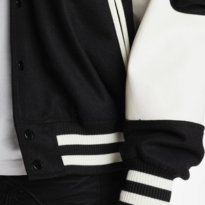 Chaqueta Varsity para Hombre, Azul, Negro y Blanco, con Parches, Botones, Resistente al Viento, Invierno, 100% Poliéster, Cuello Camisero, Estilo Casual, Corte Regular - Product Image 5
